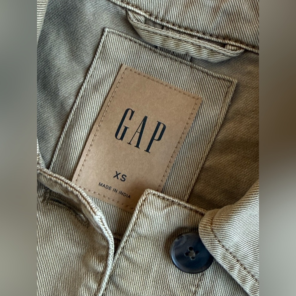 GAP Easy Utility Jacket Perfect Khaki XS Button Front Cotton Chore Coat - Picture 10 of 17